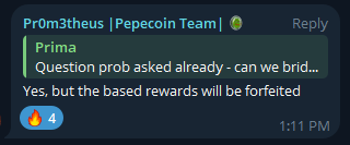 PSA regarding the new @pepecoins based farm > Staking pepecoin beyond May 11 will give you BASED on main net after you bridge to the new contract (soon). > The rewards are not paid out daily, but in one single batch once main net is launched - TBA > If you unstake your pepecoins…