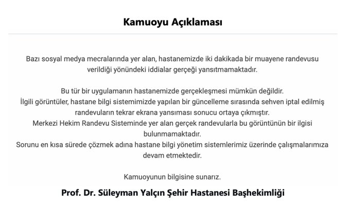 @esenol Göztepe Prof. Dr. Süleyman Yalçın Şehir Hastanesi Kamuoyu Açıklaması:suleymanyalcinsh.saglik.gov.tr