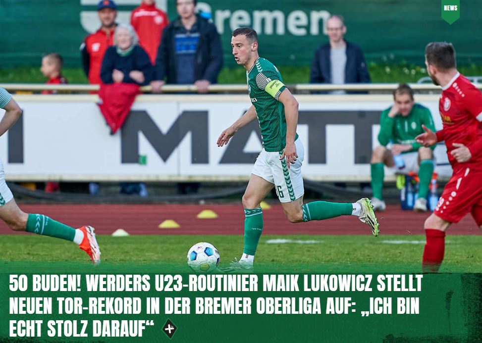 DeichStube's tweet photo. (+) Maik #Lukowicz hat bei der U23 des SV #Werder einen bundesweiten Tor-Rekord gebrochen. Was der Routinier über die neue Bestmarke sagt👉https://t.co/oTc4VOjRpx
Alle Werder-News sind weiterhin kostenlos in der DeichStube-App: https://t.co/WVhJamApo7 https://t.co/F3aEw2v9GE