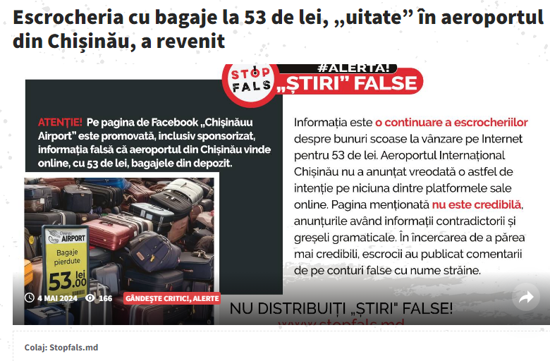 CrisCiobanu1's tweet photo. Escrocheria cu bagaje la 53 de lei, „uitate” în aeroportul din Chișinău, a revenit,
https://t.co/loen3wluis
#NuDezinformării #StopFals #API #Moldova #aeroport #Chișinău https://t.co/Ruj6Caa0Bo