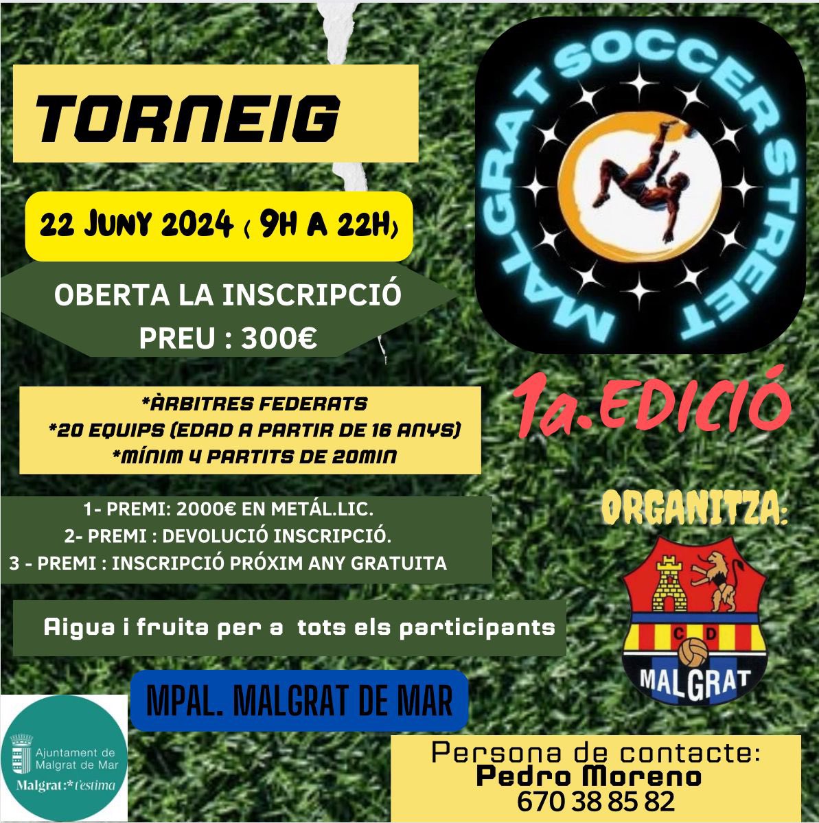 Si t’agrada el futbol i sou un grup d’amics, desde el CD MALGRAT, hem preparat un torneig per a vosaltres. 
….
El dia 22 de juny  al Mpal. de Malgrat hem organitzat un torneig de 12h. 
….
T’ho perderàs? 
..
#torneo12h #cdmalgrat #soccerstreetmalgrat #futbol7 #22juny