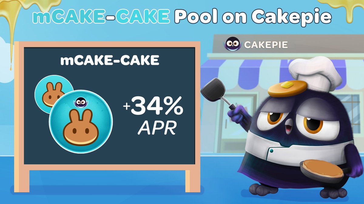 The mCAKE-CAKE pool is now available on @Cakepiexyz_io.🥞🥞 mCAKE holders who want to participate as liquidity providers on @PancakeSwap can easily deposit their LP tokens on our platform to earn up to 34% APR. 💸 Stake:⬇️ pancake.magpiexyz.io/stake