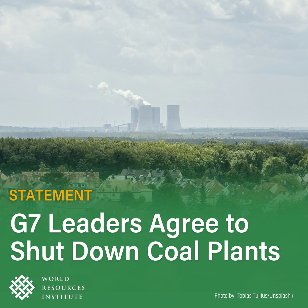 📢The Group of Seven (G7) countries announced at a ministerial meeting that they will shut down coal-fired #powerplants by 2030-2035, or on a timeline consistent with the 1.5 C degree temperature limit. Read Statement from @JenniferLayke, Global Director, Energy, WRI➡️…