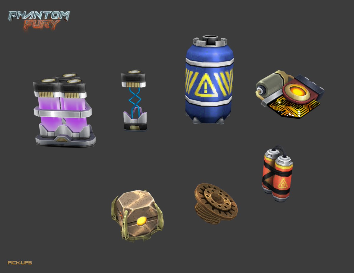 Pick-up models that I've done for #PhantomFury
Some were cut but are still in the game as easter eggs.

#3dart #blender #lowpoly #lowres #pixelart #gameart