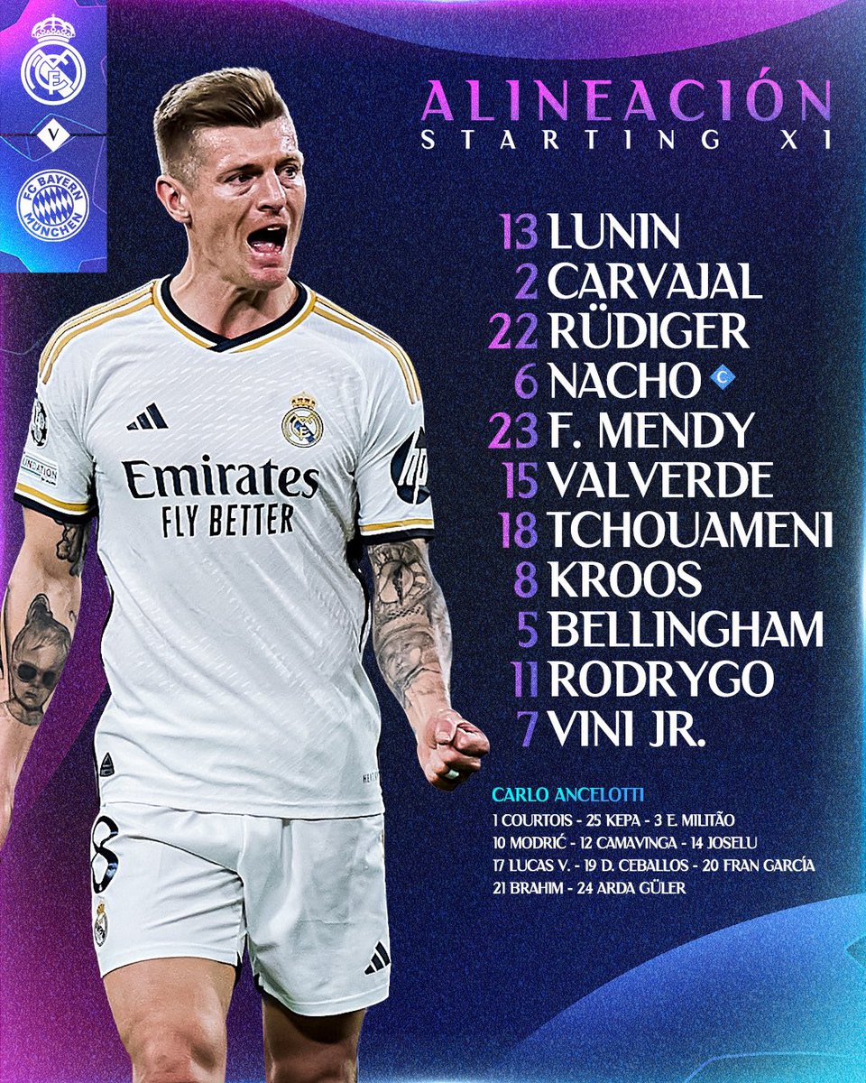 SiaranBolaLive's tweet image. Real Madrid XI vs Bayern Munchen

#UCL #SemiFinal #Leg2