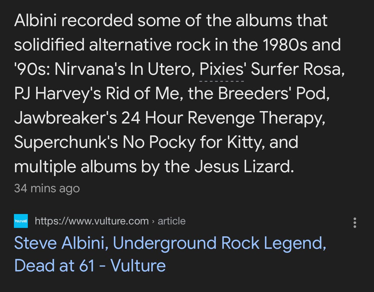Too late to amend this? I'd switch up my RFK Jr. ear worm playlist to be only alternative rock hits produced by Steve Albini.