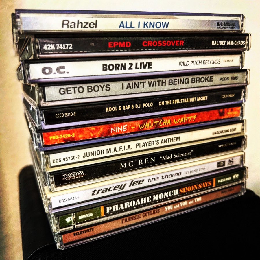 CD singles stack…

#rahzel #epmd #oc #getoboys #koolgrap #djpolo #nine #juniormafia #mcren #traceylee #pharoahemonch #frankiecutlass #classicmaterial #cd #singles #hiphopgods