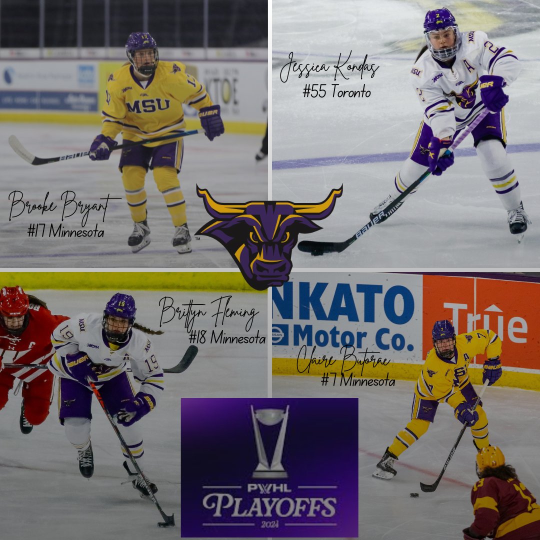Good luck to our four alums as they chase The Walter Cup with @PWHL_Minnesota @brittynfleming @buotrac7 @bbryant_17 and @PWHL_Toronto @jesskondas Game 1 of the best-of-five series begins tonight in Toronto. #HornsUp #MavFam