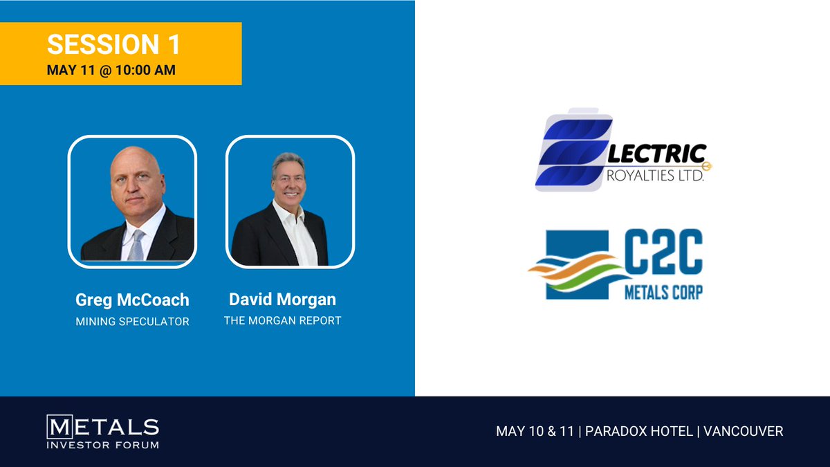 Day 2 kicks off with David Morgan, @silverguru22, and Greg McCoach, The Mining Speculator. Invited companies include @ELECroyalties & @C2CMetalsCorp. Registration is free! Sign up: bit.ly/4baoMpc #MIF2024 #MiningInvestment