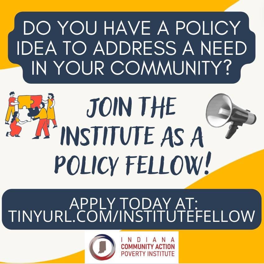 Don’t miss out on this opportunity from our friends over at the Indiana Community Action  Poverty Institute Apply to @INInstitute’s Policy Fellows program by May 12th! 

Learn more and apply at
institute.incap.org/policy-fellows. 

#Hiring #job #policyfellow #publicpolicy #indiana