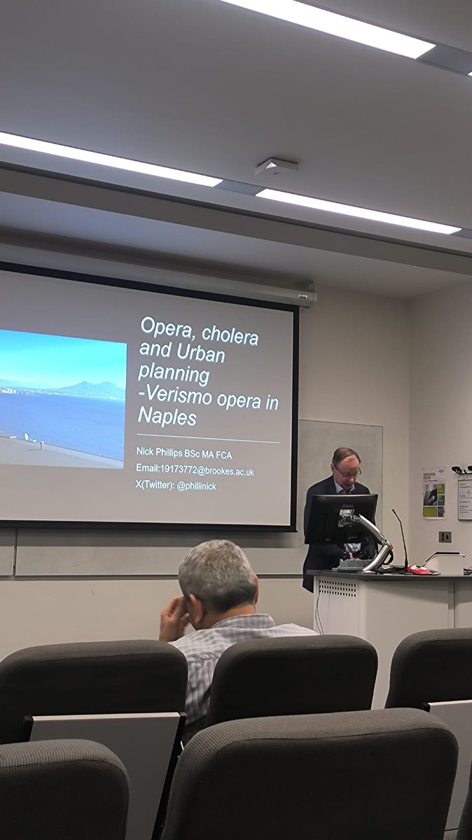 Today at The 2024 Post-Graduate Research Student Symposium, @phillinick from Oxford Brookes University's School of Arts presented his fascinating research on 'Opera, cholera, and urban planning: mapping Neapolitan verismo opera'. 🎶 #Research #Opera #UrbanPlanning #Symposium