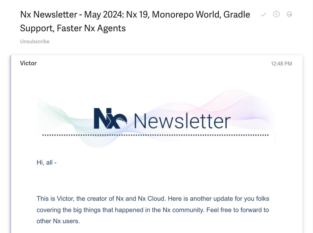 📢Another issue of the Nx Newsletter is out! They are all written by me personally. If you are interested in what is new in @NxDevTools, please sign up here: go.nx.dev/nx-newsletter