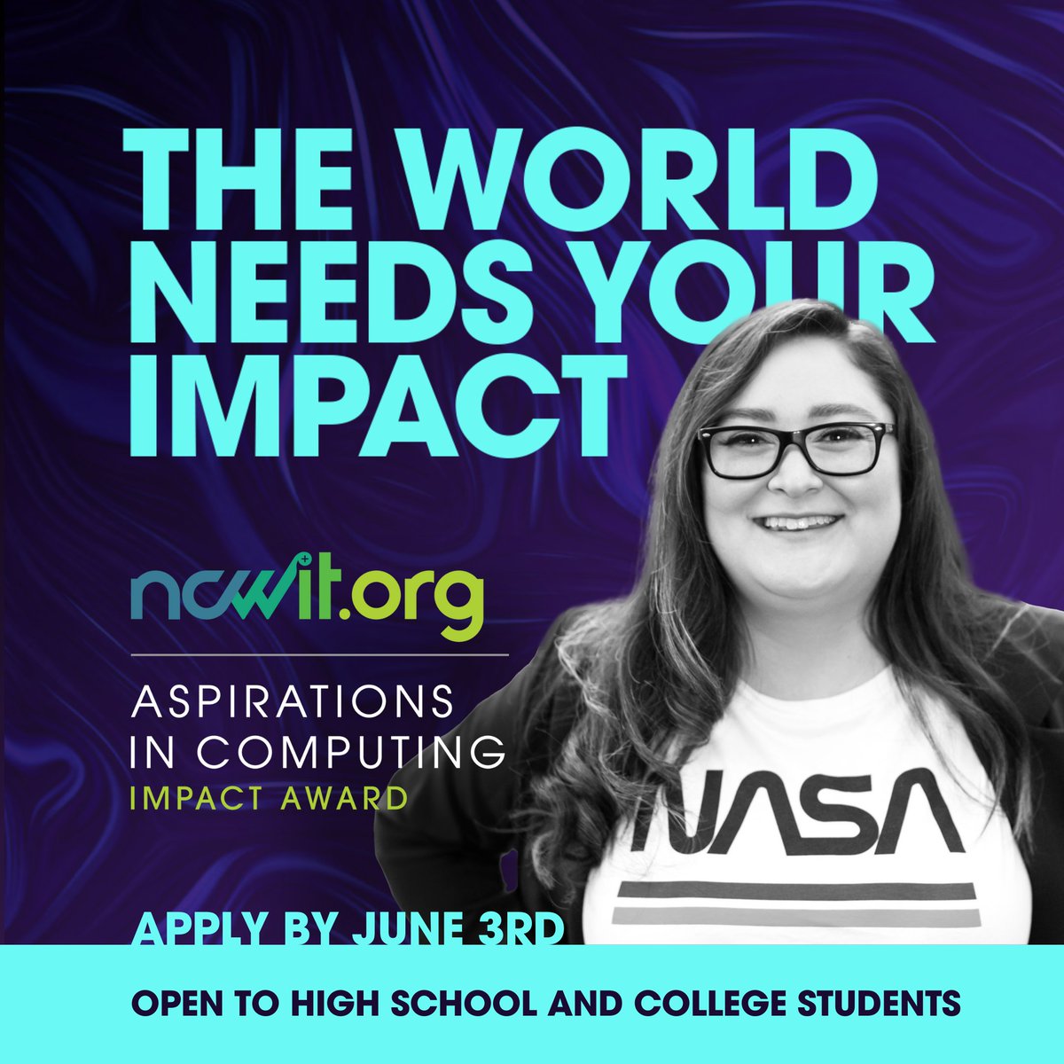 Apply for the 2024 #NCWITAiC Impact Award: aspirations.org/impactaward See what a winning project looks like here: aspirations.org/award-programs… ✨🚀 Caeley Looney is a 2023 award recipient who makes an impact as founder + CEO of @reinventedmag and as a @technolochicas 4.0 Ambassador!