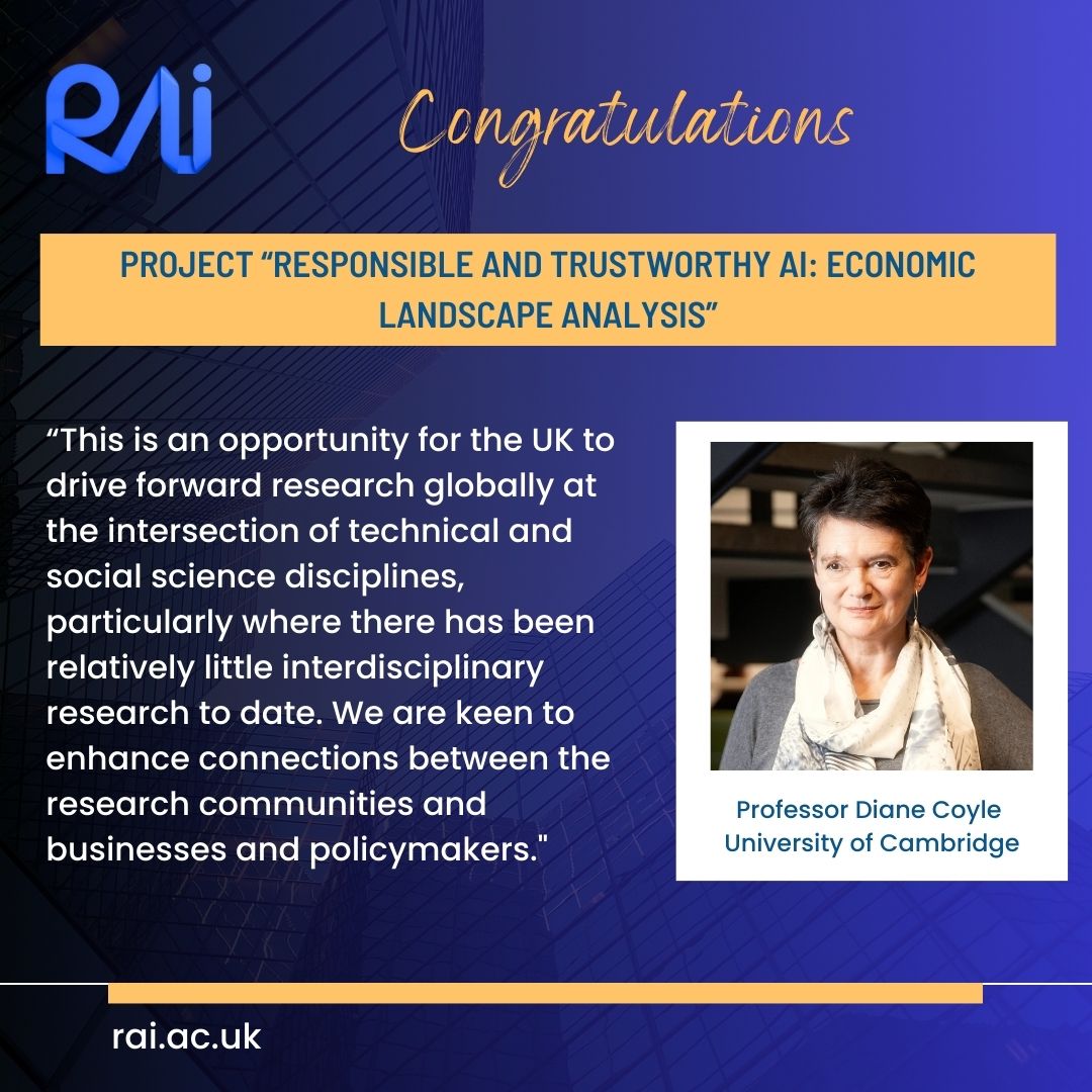 Congratulations Prof @DianeCoyle1859 @Cambridge_Uni for the outstanding project “Responsible & Trustworthy AI: Economic Landscape Analysis”, awarded nearly £650k. @BennettInst @TPIProductivity @ESCoEorg @UKRI_News rai.ac.uk/satellite-proj…