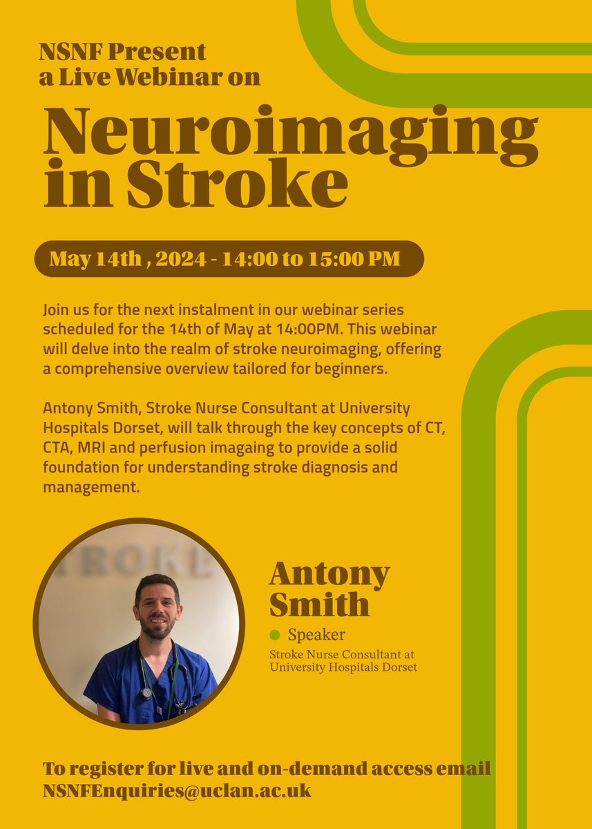 Our next webinar is on the 14th May at 2PM! Join us as we talk you through the basics of CT and MRI interpretation and it's role in acute stroke management. Register via the below link in our blog post. nsnf.org.uk/blog/nsnf-webi…