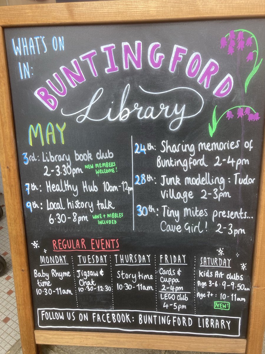 Our Library organises a variety of events and activities. Why not drop in and see what’s on offer. Something for everyone.
#community #literacyforall
⁦@BuntingfordTC⁩ ⁦@hertscc⁩ ⁦@EastHerts⁩