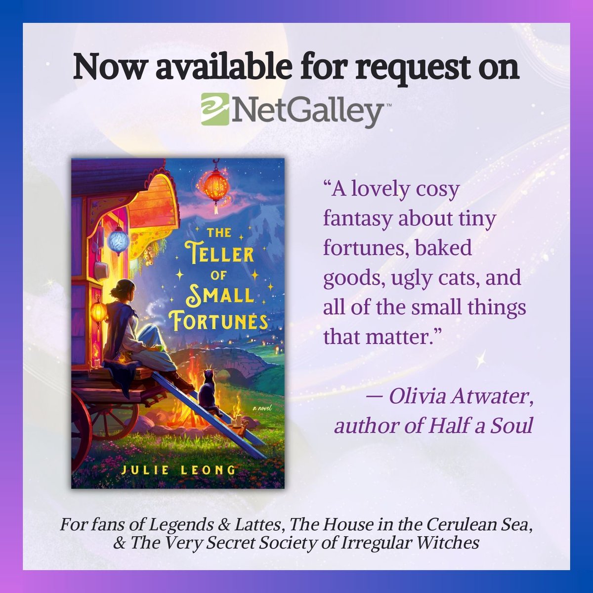 ✨🔮The Teller of Small Fortunes is now available on NetGalley!🔮✨ If you like cozy fantasy with found family, crackling campfires, magical cats, and a dash of bittersweet diaspora feels, I hope you'll enjoy Tao's story. Link to request (also in bio): netgalley.com/catalog/book/3…