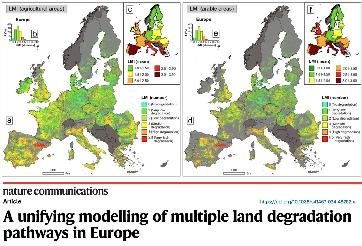 European soils are more degraded than we thought. About 8⃣0⃣% of 🇪🇺 cropland. Just in @NatureComms a study lead by @UNIBUC @UniBasel_en & @EU_ScienceHub . As PI for LD of #EUroLand & @AI4SoilHealth projects, my sincere thanks to the funding bodies @researchgovro & @SBFI_CH link⬇️