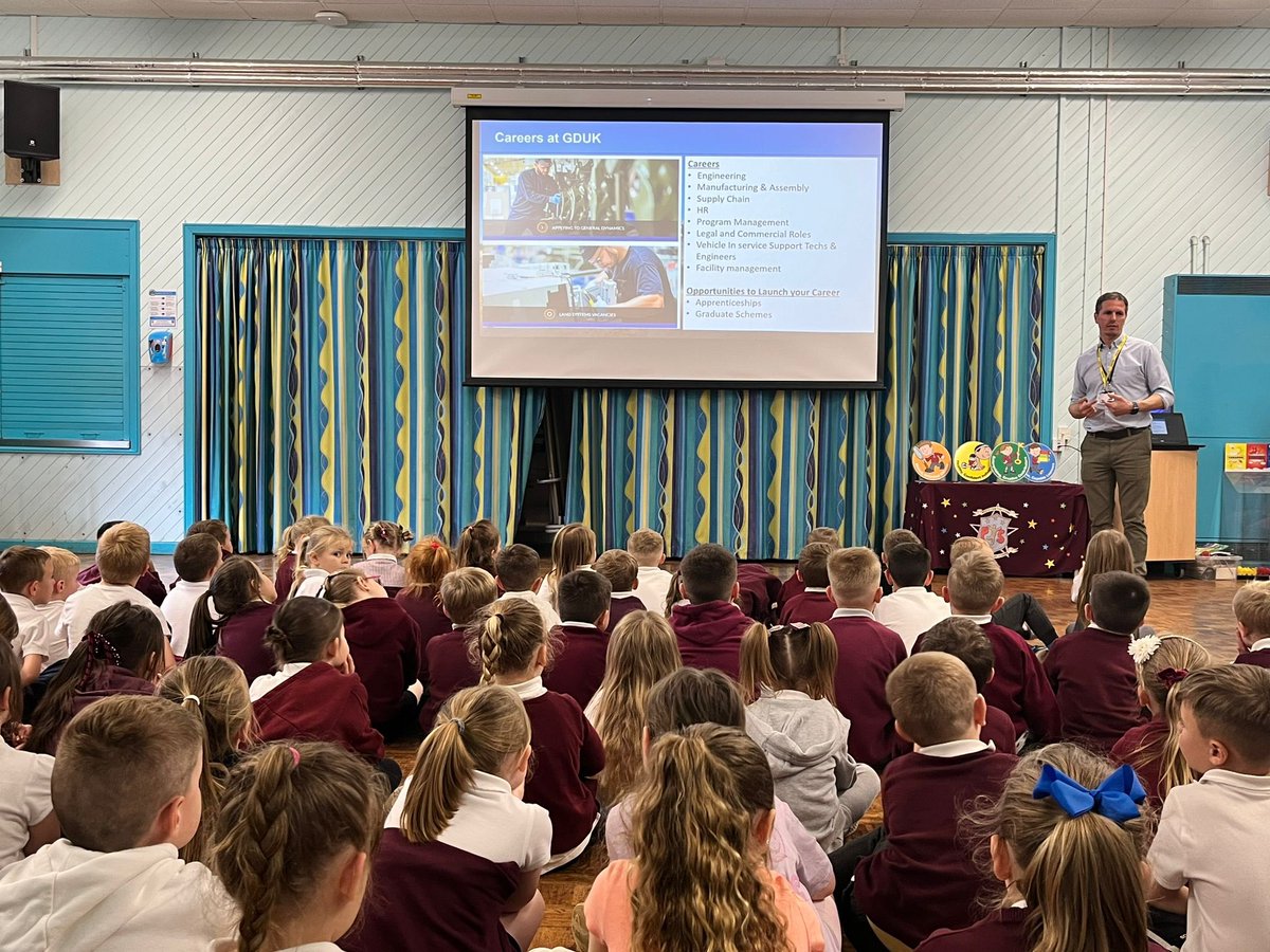 A big thank you to General Dynamics who supported our ‘World of Work’ week by delivering an assembly on what the different jobs in their place of work entail @generaldynamics  #WorldOfWork #EnterprisingElin #ReachForTheStars