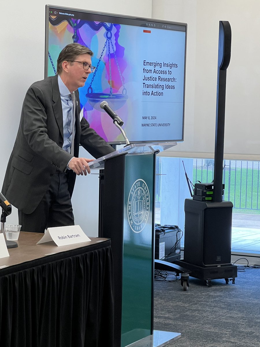 Wayne Law Professor Kirsten Carlson, an @ABFResearch Fellow, presents her access to justice research for native communities at the ABF Access to Justice conference today at Wayne State University. Dean Richard Bierschbach also provided remarks.