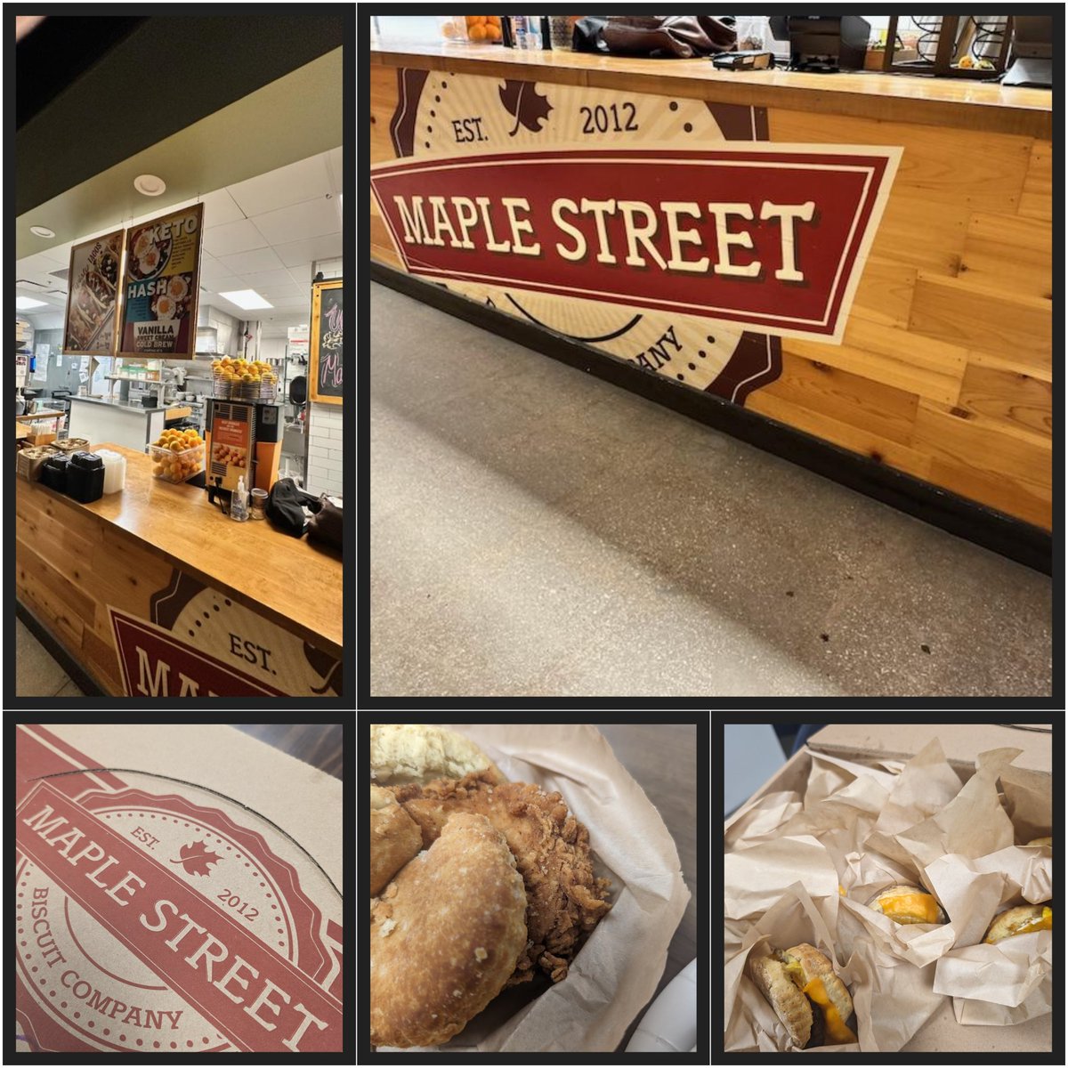 ChristinaP1313's tweet photo. Big shout out to Maple Street for Breakfast this week. The chicken sandwich was to die for. It had just the right amount of spiciness! Elrod greatly appreciates your generosity.@MapleStreet https://t.co/XHn2Up1bI3