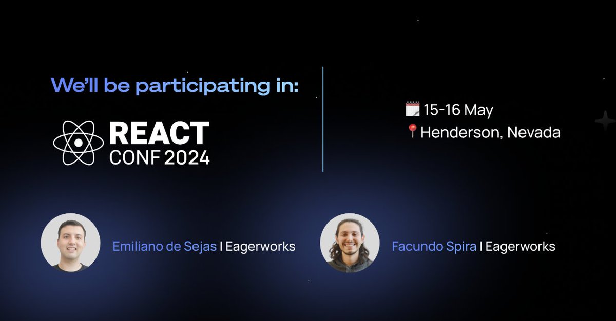 We're excited to share that Emi and @FacundoSpira, two of our React experts, are off to Nevada for ReactConf 2024, to represent Eagerworks. 🙌🏽 Wishing them the best of luck! #techevent #reactconf2024 #reactconf #reactdevelopment conf.react.dev