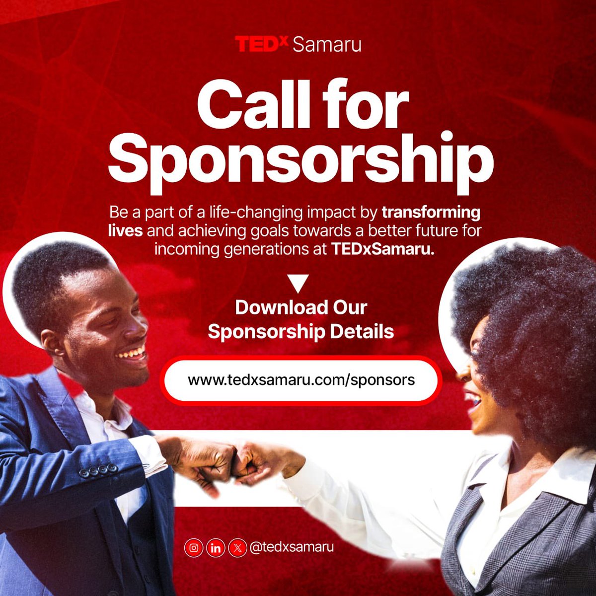 Across Zaria,  young minds are brimming with ideas that hold the potential to propel us towards a brighter future.

Invest in the future of Africa. 

Click on the link below

👇🏾👇🏾👇🏾
tedxsamaru.com/sponsors

#TEDxSamaru #TEDxTalks #TEDx  #SponsorChange #InvestInIdeas #AfricaRising