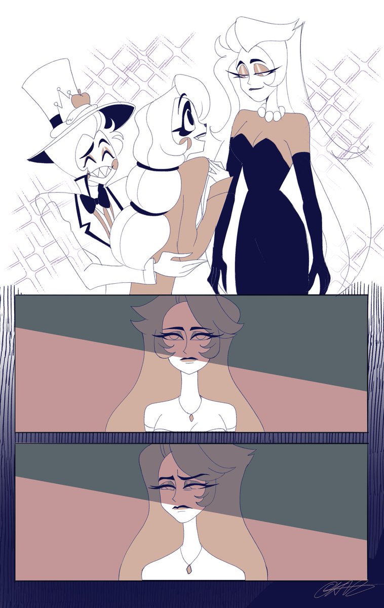 Regrets and Guilt

Part of my poly AU where Lilith never left and all the Morningstar have stellar relationships with Charlie. And Eve…Eve thinks of better times. #HazbinHotel #applecore #edenpoly