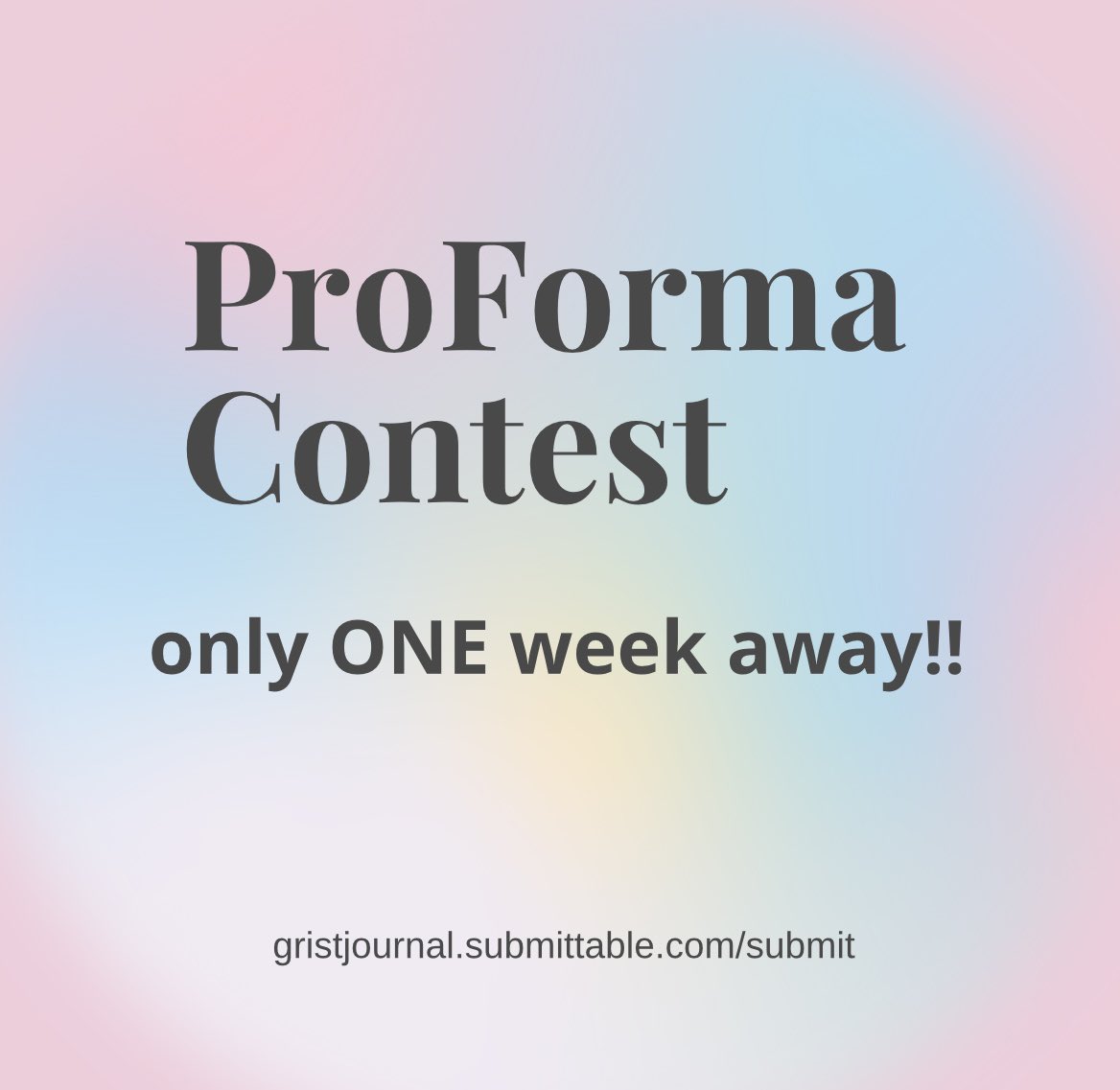 Grist Journal (@gristjournal) on Twitter photo Here is your reminder❕The ProForma submission window closes in ONE WEEK❕Get your work in by the deadline❕Judged by <a href="/poetic_moni/">Monica Prince—ROADMAP AVAILABLE NOW!</a> ⏰ Here is your reminder❕The ProForma submission window closes in ONE WEEK❕Get your work in by the deadline❕Judged by <a href="/poetic_moni/">Monica Prince—ROADMAP AVAILABLE NOW!</a> ⏰