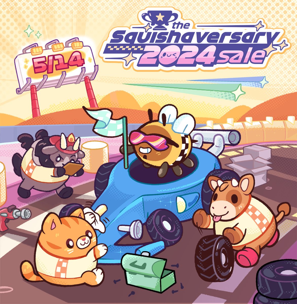 Start your engines!! Our annual Squishaversary Sale is right around the corner! Next Tuesday May 14th is our BIGGEST and SQUISHIEST sale of the year, you don't wanna miss this one, folks! 🏁🏁🏁 🎉 squishable.com 🎉