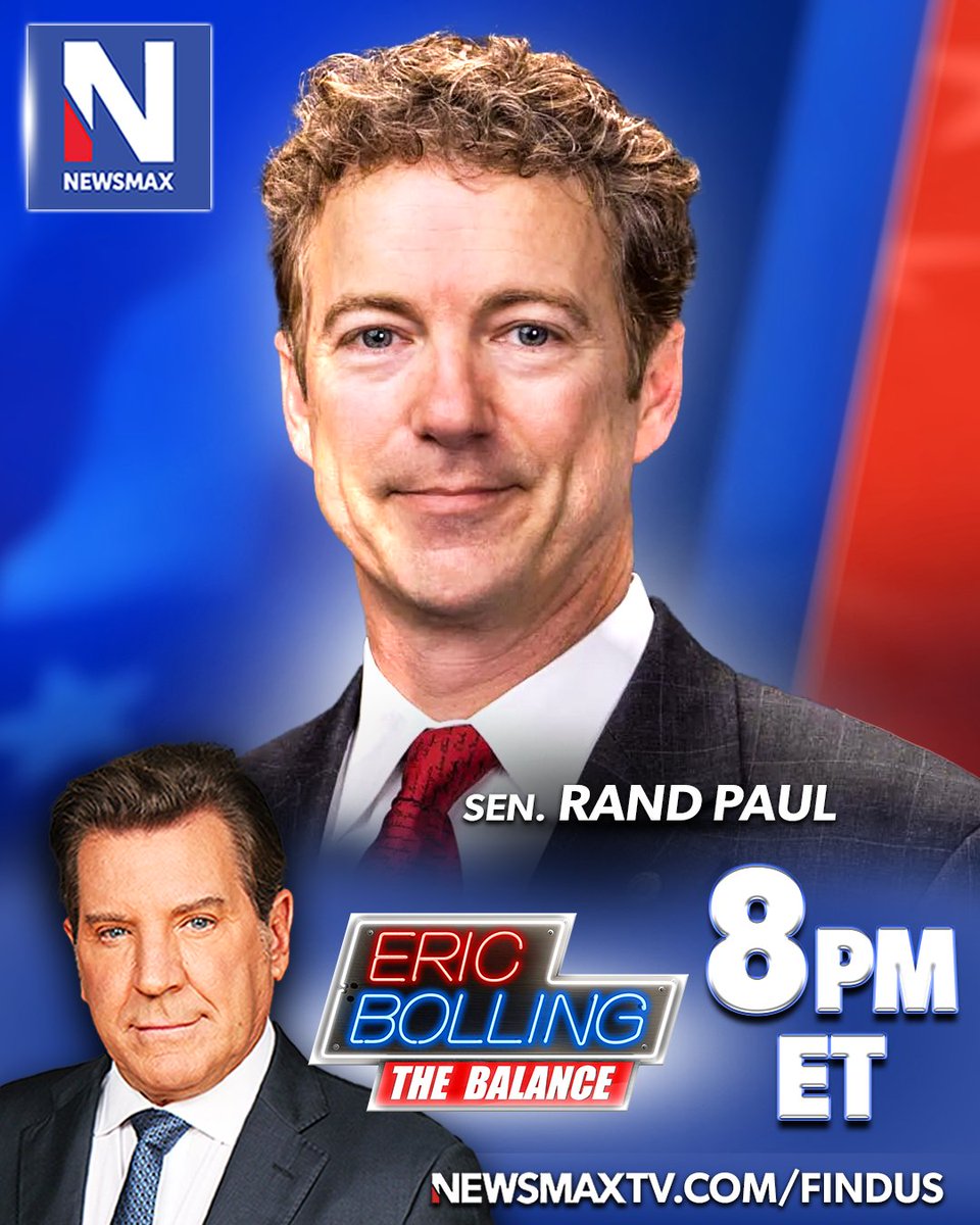TONIGHT: Sen. Rand Paul joins 'Eric Bolling The Balance' to discuss latest in his mission to hold accountable the architects of early 2020s COVID-inspired hysteria — 8PM ET on NEWSMAX. WATCH: newsmaxtv.com/findus @RandPaul