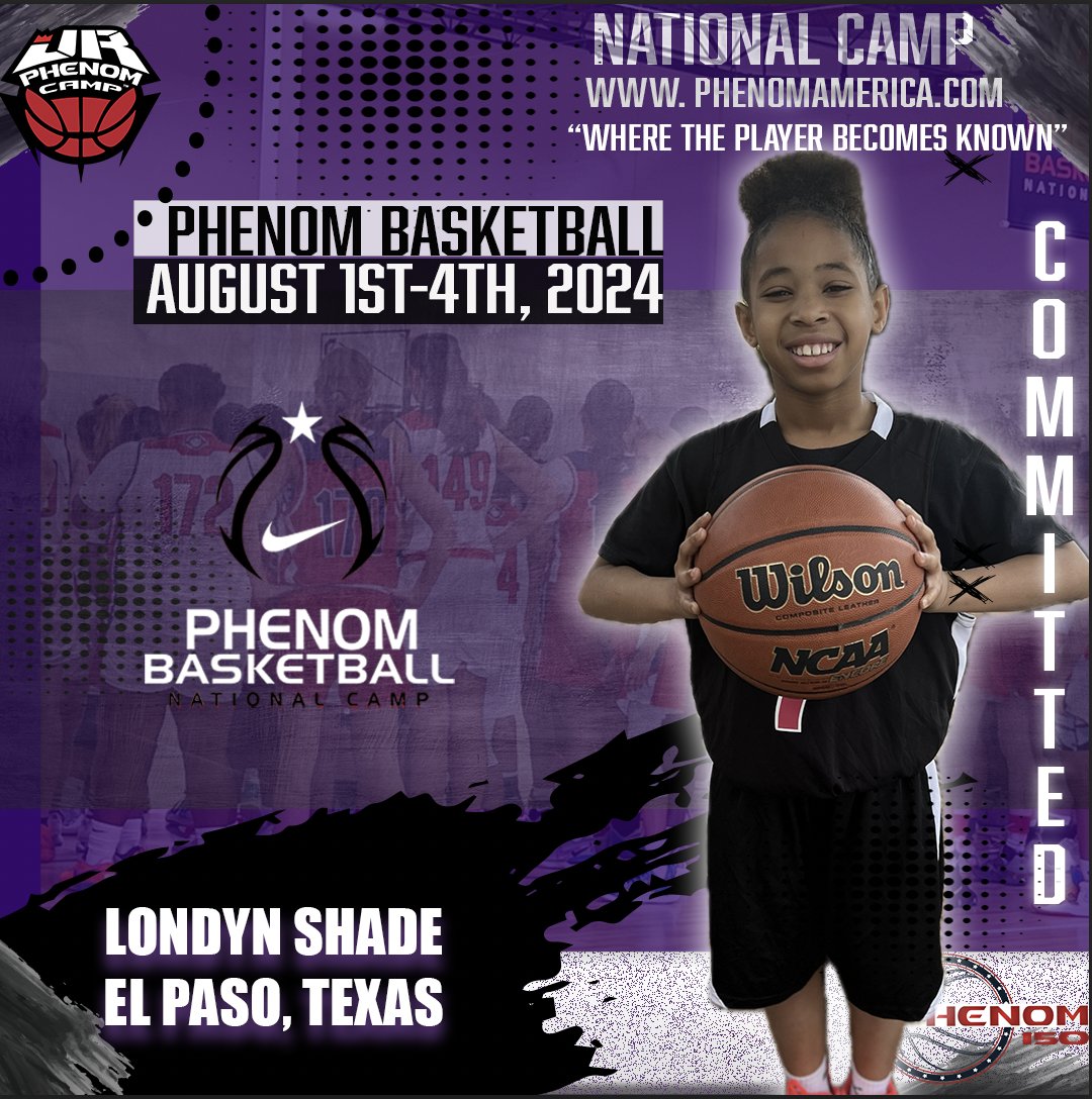 Phenom Basketball is Excited to announce that Londyn Shade from El Paso, Texas will be attending the 2024 Phenom National Camp in Orange County, Ca on August 1-4! #Phenomnationalcamp #Jrphenom #Phenom150 #Gatoradepartner #wheretheplayerbecomesknown