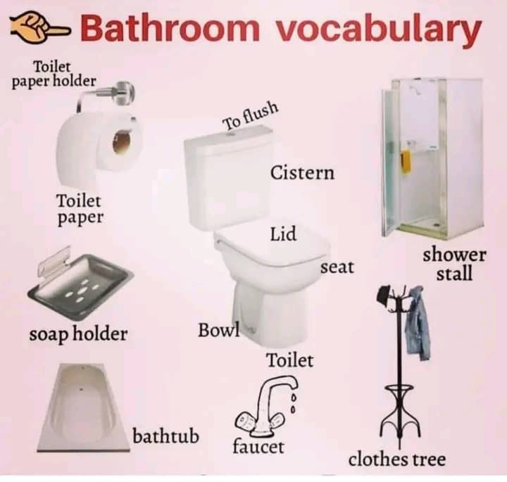 𝐁𝐚𝐭𝐡𝐫𝐨𝐨𝐦 𝐕𝐨𝐜𝐚𝐛𝐮𝐥𝐚𝐫𝐲 🛁 🚿 🚽 🧻
#EnglishVocabulary #EnglishLanguage
#BathroomVocabulary #LearningEnglish
#EnglishWords #English