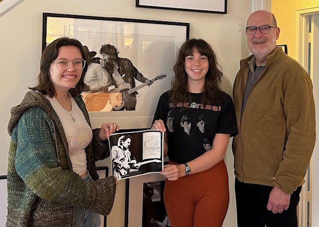 Student workers Olivia & Carlee recently accepted a donation from Kevin Farrell, which included this art made by Christine Mooney. K picked it up in Belfast last year. Wishing everyone who will see Bruce & the Band in Belfast TOMORROW an amazing time!  #StudentWorkerWednesday