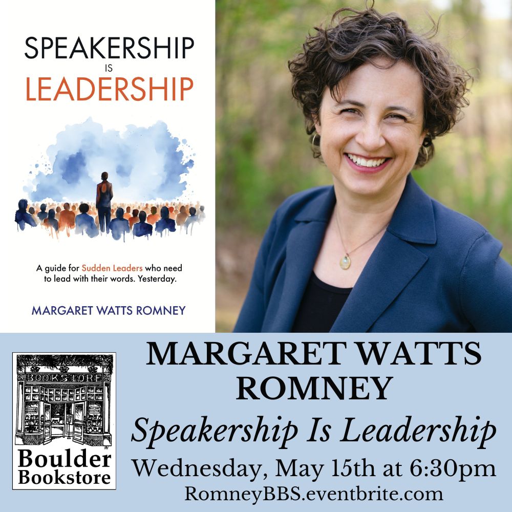 What happens when you're in a leadership position, but didn't plan on being the one speaking? Join us next week when Margaret Watts Romney will be here for her book, 'Speakership Is Leadership: A guide for Sudden Leaders who need to lead with their words' RomneyBBS.eventbrite.com!