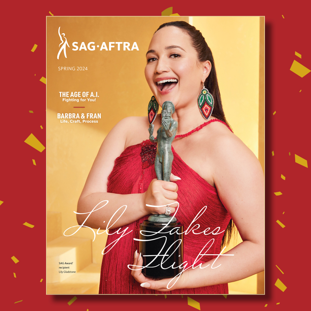 THIS JUST IN! Your new issue of SAG-AFTRA #magazine is now available. @BarbraStreisand 👑 @lily_gladstone 🏆 The 30th Annual #SagAwards 🎭 Fighting for A.I. protections for you 💪 Dive in: ow.ly/OmRG50RzKox