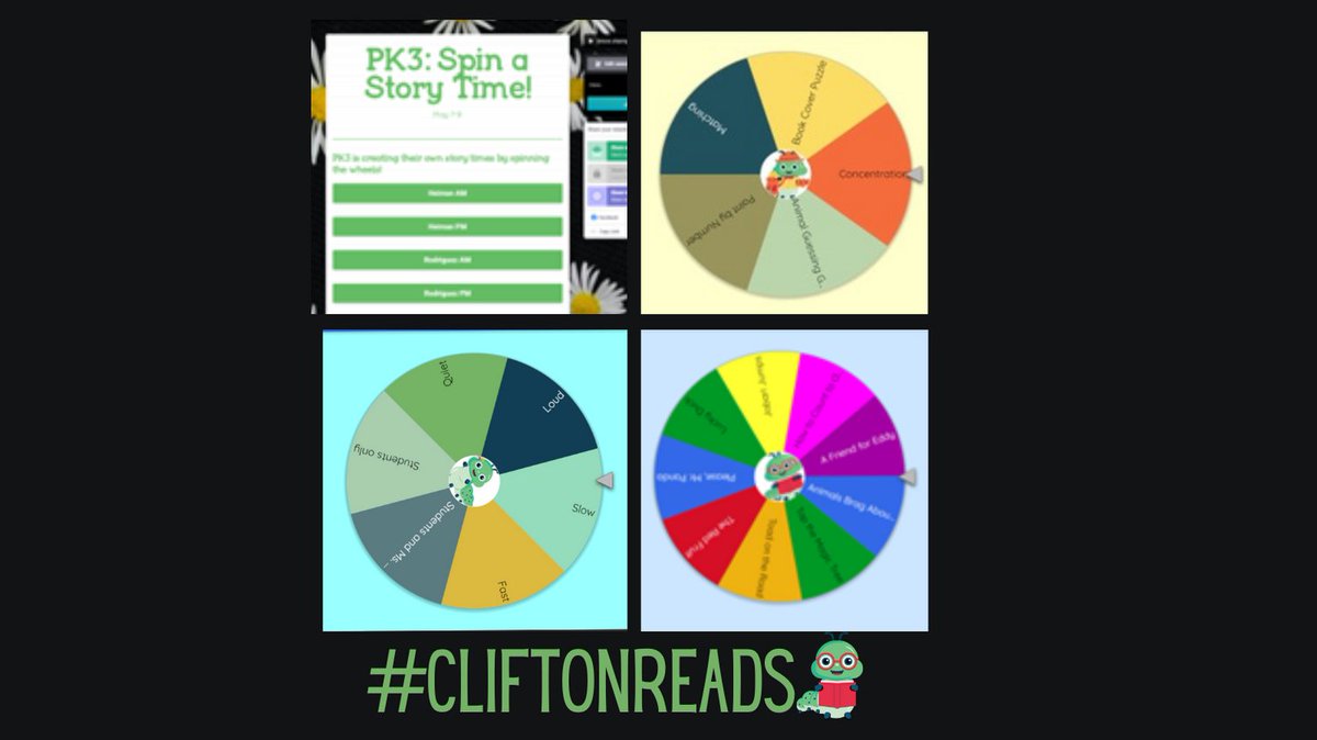 #liberryladylife 5/8/24:PK3 is creating bespoke story times! We are spinning a wheel to choose how we sing our hello and goodbye songs, what books we read, and what activities we do. We even have class wheels to decide who gets to spin for what! SPIN! THOSE! WHEELS! #cliftonreads