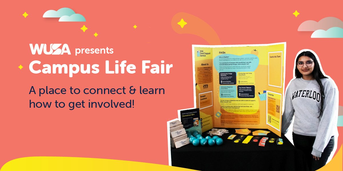 The Campus Life Fair is coming up soon! 🤩

🤝 On May 15th, join us in the SLC Great Hall from 11 am - 2pm to meet our amazing services, connect with our awesome partners, and learn how you can get involved on the UW campus. Grab some free swag too! 👀🌟

Hope to see you there!