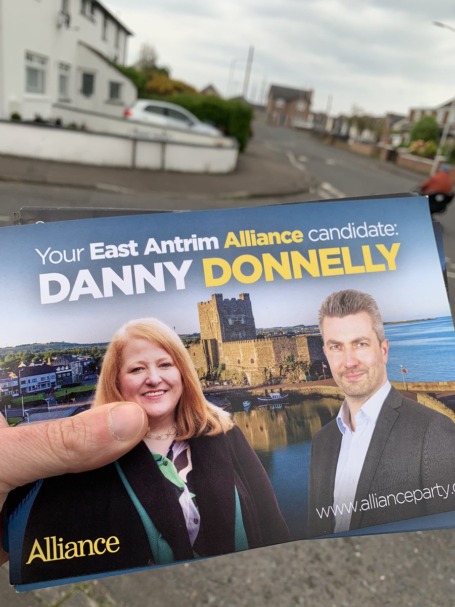 The East Antrim Alliance team out in Carrickfergus again this evening delivering election leaflets and talking to residents. If you want to help us to deliver progressive MPs across NI in the upcoming general election get in touch - allianceparty.org/why_join #AllianceWorks #GE24