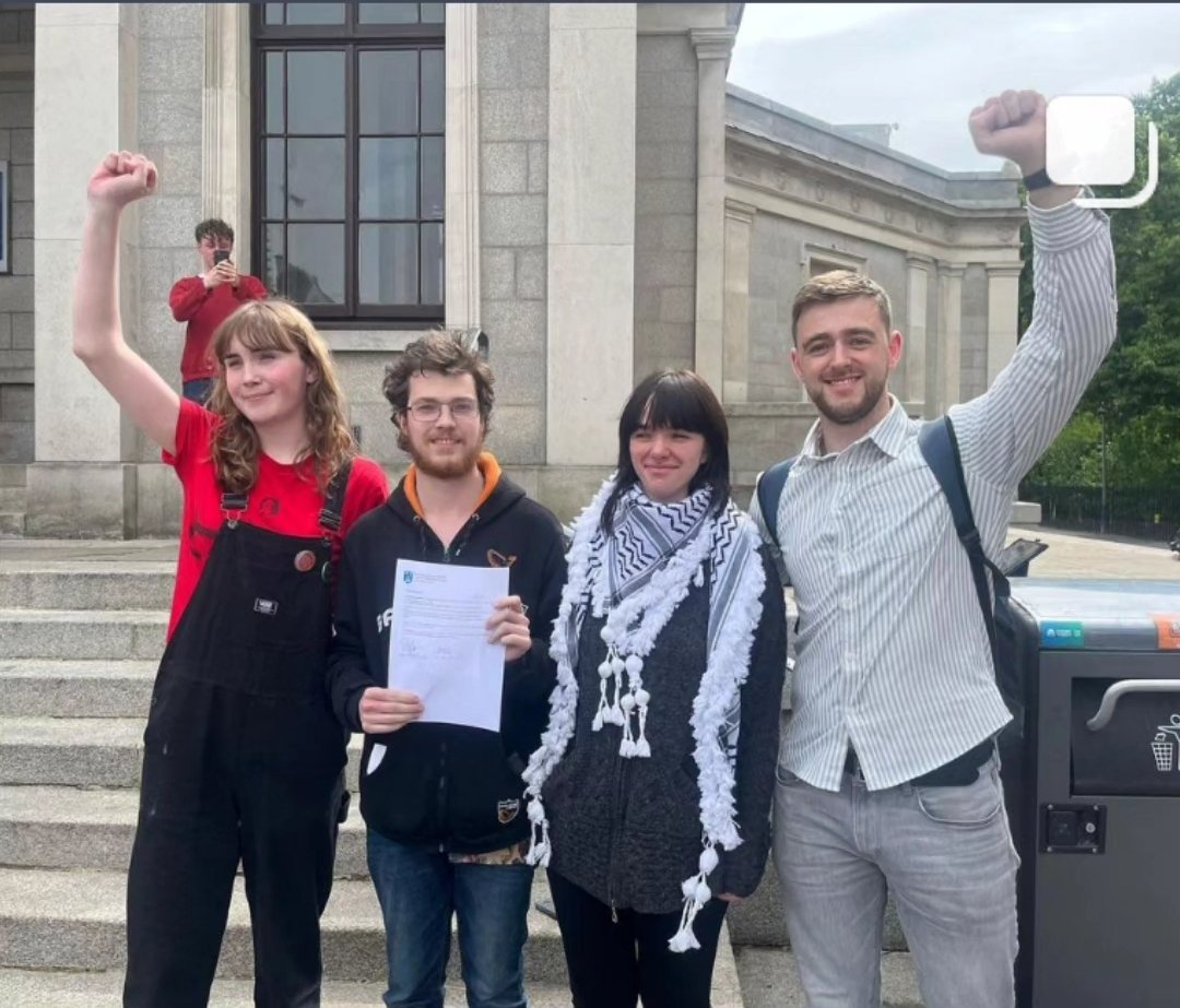 We won. Students, staff and the public united have pushed Trinity towards #BDS principles. Commitment to full divestment. Ending procurement relationships. A full review of academic ties, with students and staff represented and an intent to cut them. This must now spread! 🇵🇸🇵🇸