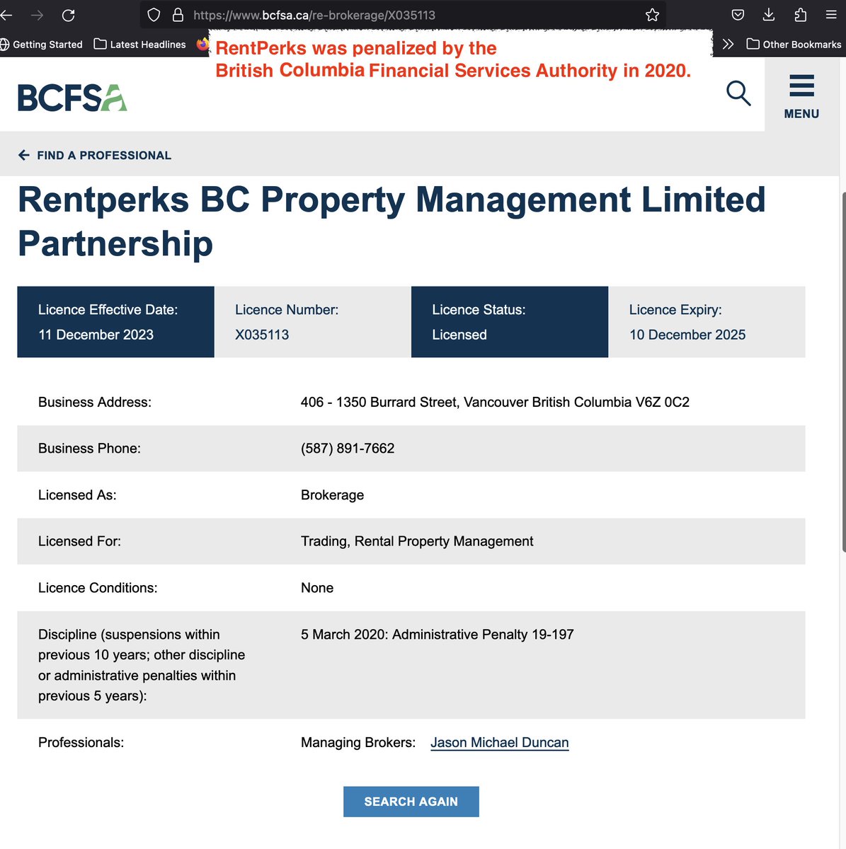 Jason Duncan, broker of record at <a href="/RentPerks/">RentPERKS</a>, was fined by the BCFSA and RECA for industry violations
bcfsa.ca/re-brokerage/X…