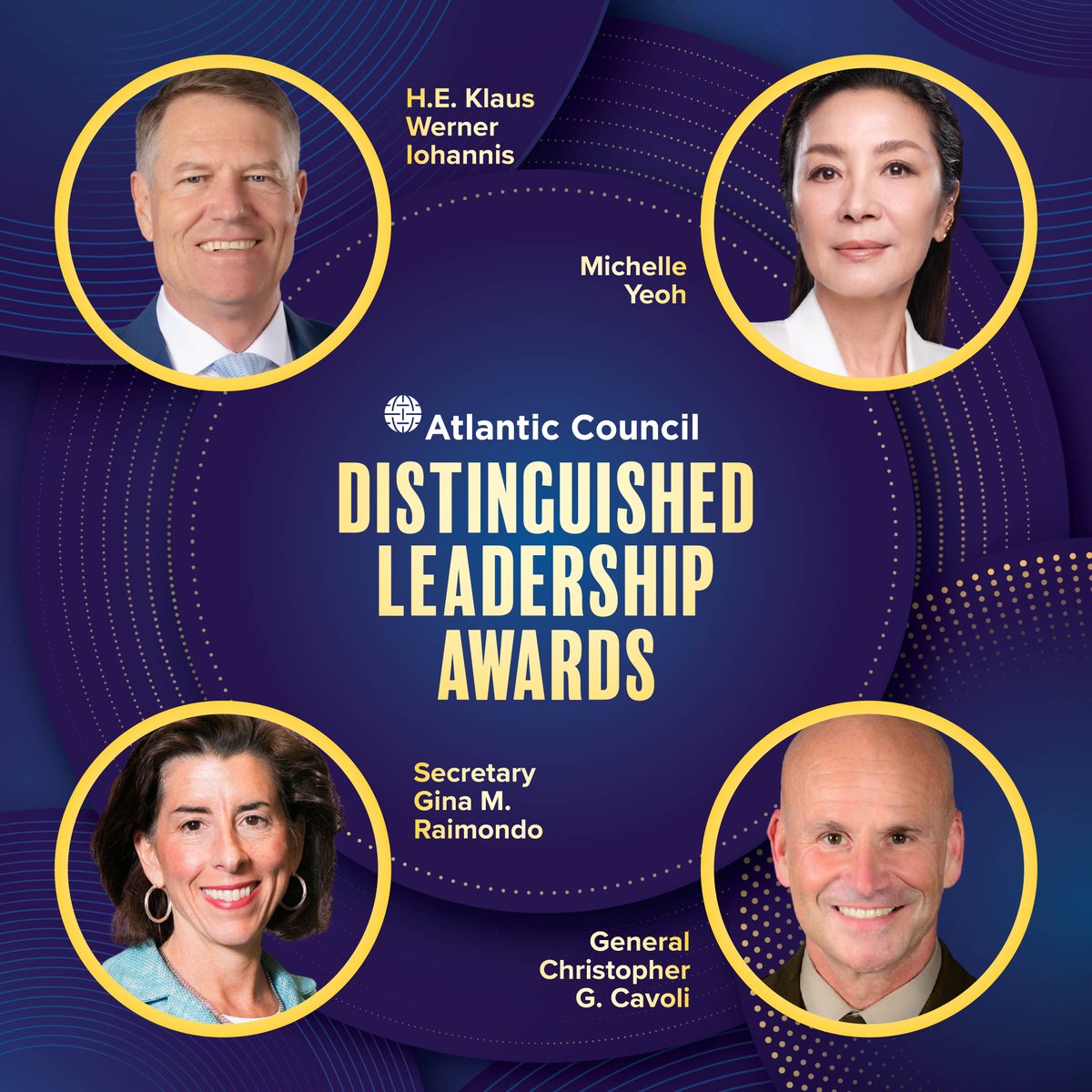 🌟 Tonight in Washington, the Atlantic Council will honor @KlausIohannis, @SecRaimondo, Gen. Christopher G. Cavoli, and Michelle Yeoh at the 2024 Distinguished Leadership Awards. 🔴 ✍️ Register to watch the exclusive broadcast on May 16: ➡️ bit.ly/3WqMv0d #ACAwards