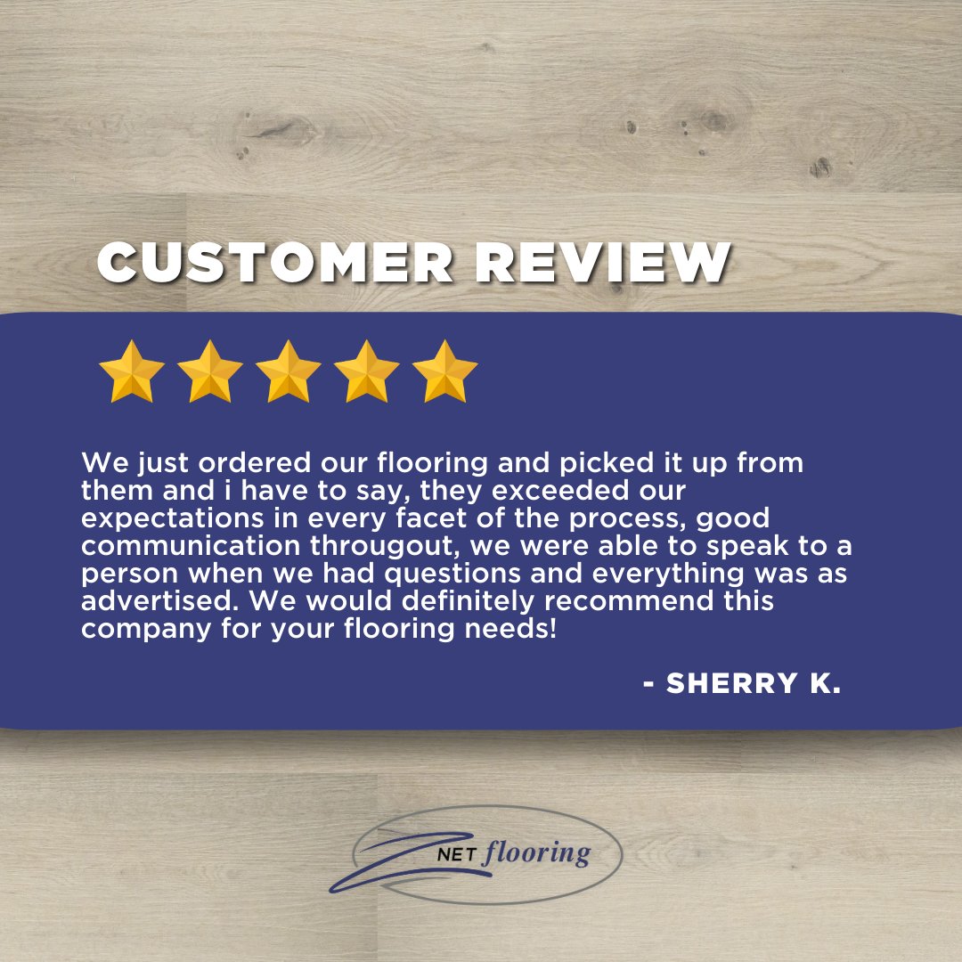 A great review is always appreciated! Thank you Sherry for the kind words! 🤍 Great flooring is always guaranteed with us. 

#ZnetFlooring #CustomerReview #5Stars #CustomerLove