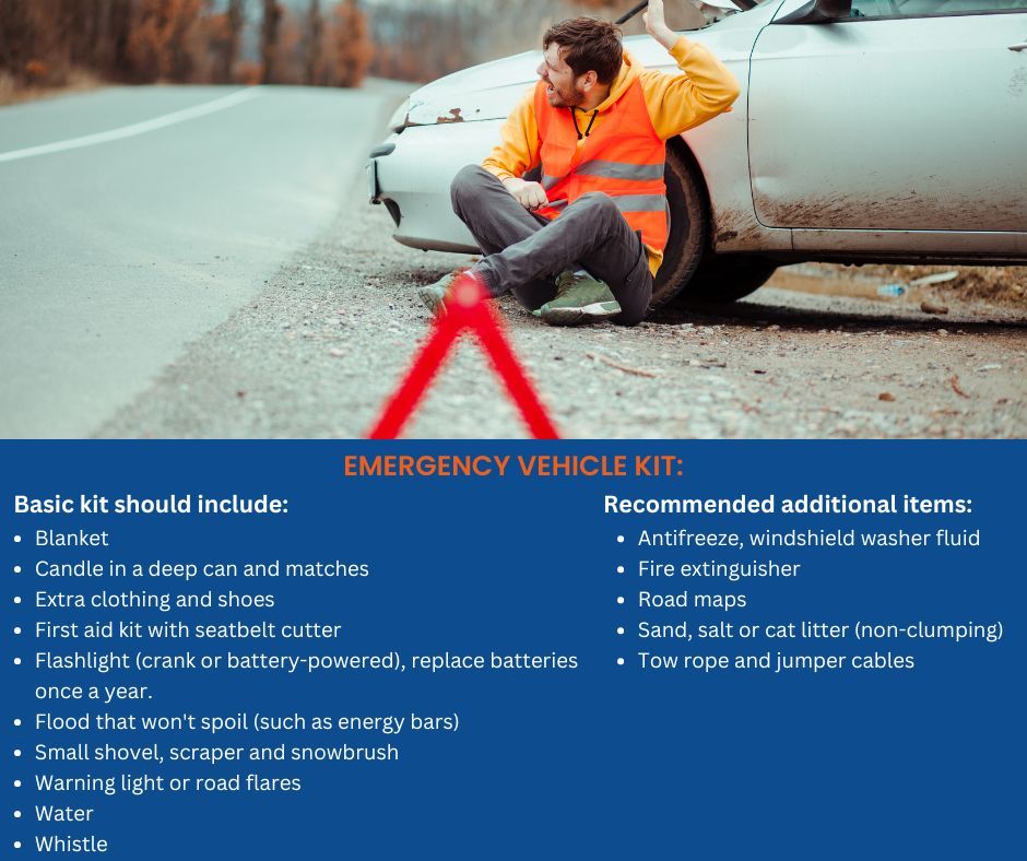 Would you be prepared if your vehicle broke down? Having a basic emergency vehicle kit can help you stay safe during an emergency! Keep these items in your car so you are prepared.

#ReadyforAnything   #EPWeek2024