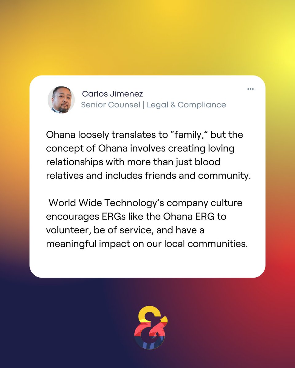 @ACCFB Carlos is a Senior Counsel at WWT and a member of Ohana ERG. He shares how giving back and making an impact in the community is at the heart of what 'Ohana' means. #WWTLife