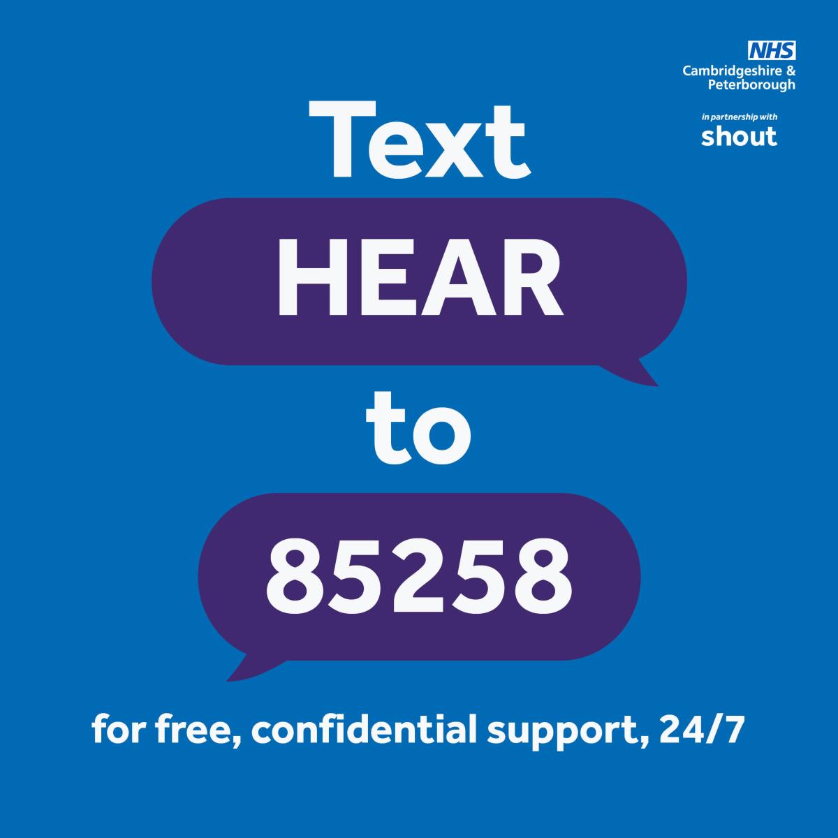 If you're struggling mentally and want to talk to someone anonymously, text HEAR to 85258 for free, confidential support, 24/7.   This service is in partnership with Shout.