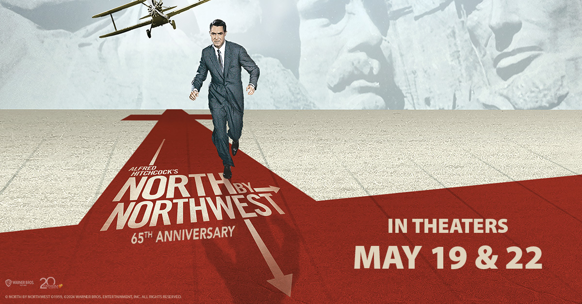 The iconic 2000-mile chase across America from @warnerbros & Alfred Hitchcock, NORTH BY NORTHWEST, returns to the big screen May 19 & 22 for its 65th anniversary. ➡️ hubs.la/Q02skjp10