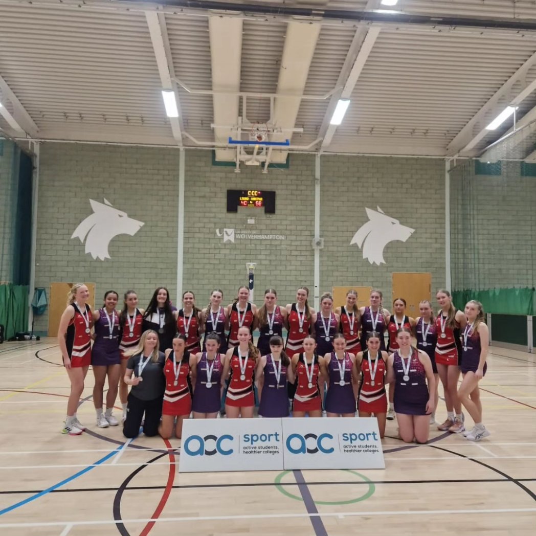 Congratulations to @hartpurynetball on winning the AoC Sport National Netball Knockout Cup 58-40 vs @loucollsport. Thanks to @wlv_sport @wlv_uni for hosting 🏆🏐