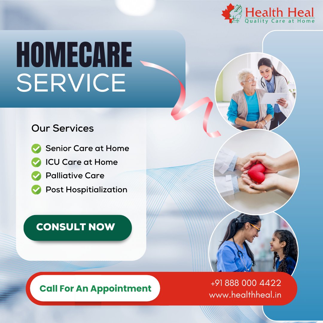 Expert care, delivered straight to your door! Health Heal: Complete Home Care Solutions.
Seniors, ICU, Palliative, Post-Hospital care.

Consult Now! +91 888 000 4422 | healthheal.in

#HomeCare #HealthHeal #HealthcareAtHome #InHomeCare #ElderlyCare #MedicalCare
