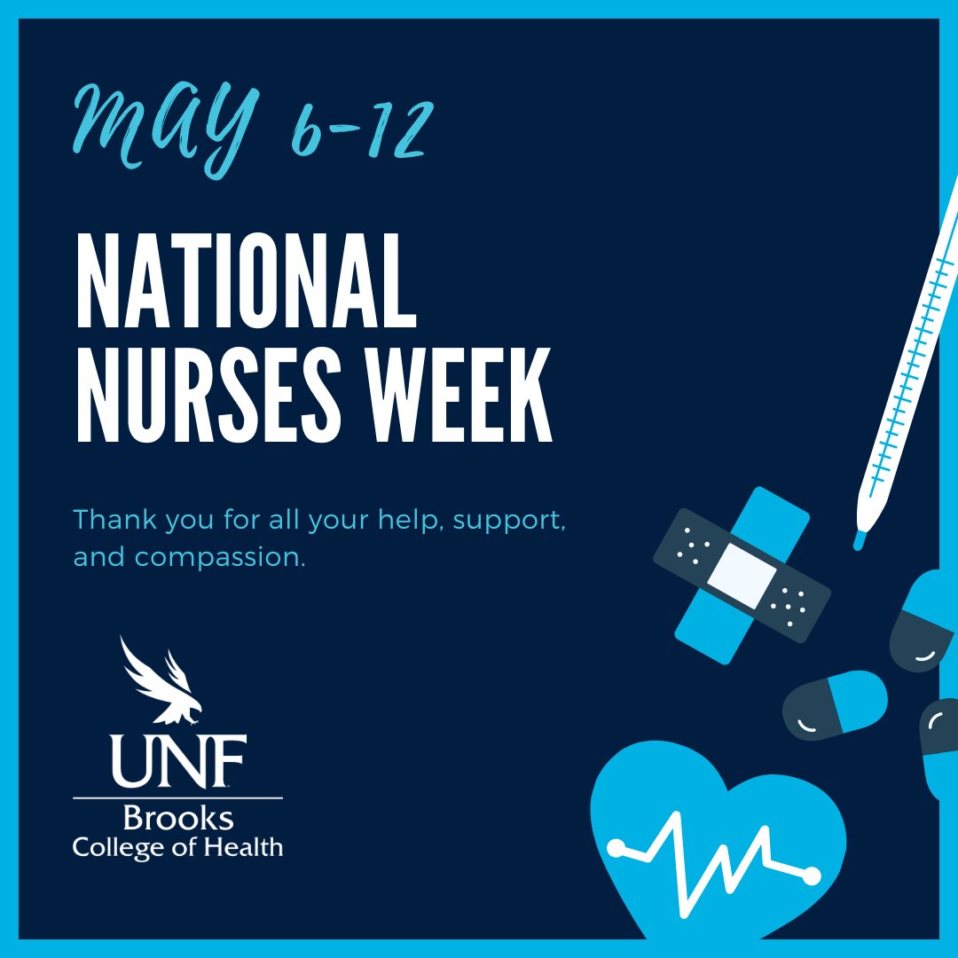 Happy #NationalNursesWeek! Shout out to all nurses from UNF Brooks College of Health and beyond for your dedication and care. Thank you for all you do! 🌟 #UNFBCH #NurseHeroes 🏥
